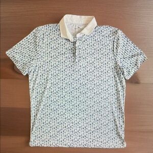 White Polo with Blue Micro Pattern - Casual Collared Shirt